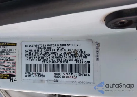 2004 Toyota Matrix Xrs z USA, uszkodzony, nr VIN 2T1KY32E64C267750